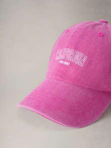 Hatastic 1件中性款加州水洗棒球帽，糖果色情侶帽，適合戶外與返校季 - 玫紅色 - 查看 5