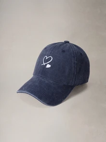 Hatastic 1件海軍藍雙心棒球帽，戶外遮陽帽，中性必備單品，萬聖節 - 深藍色 - 查看 4