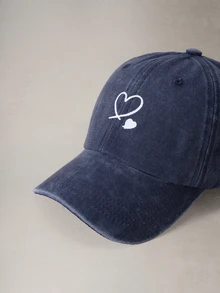 Hatastic 1件海軍藍雙心棒球帽，戶外遮陽帽，中性必備單品，萬聖節 - 深藍色 - 查看 5
