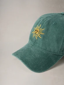 Hatastic 1件刺繡太陽戶外棒球帽，復古水洗中性卡車帽，Y2K情侶太陽帽萬聖節 - 墨綠色 - 查看 5