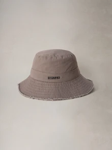 Hatastic 女款街頭風金屬字母裝飾翻邊水桶帽，防曬，適合夏季戶外活動與萬聖節 - 卡其色 - 查看 1