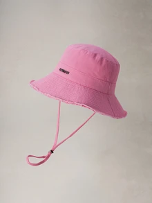 Hatastic 韓式金屬字母飾邊寬帽簷毛邊水桶帽 女款 夏季戶外登山萬聖節適用 - 粉色 - 查看 3