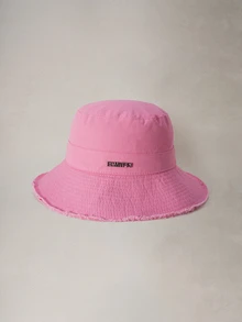 Hatastic 韓式金屬字母飾邊寬帽簷毛邊水桶帽 女款 夏季戶外登山萬聖節適用 - 粉色 - 查看 1