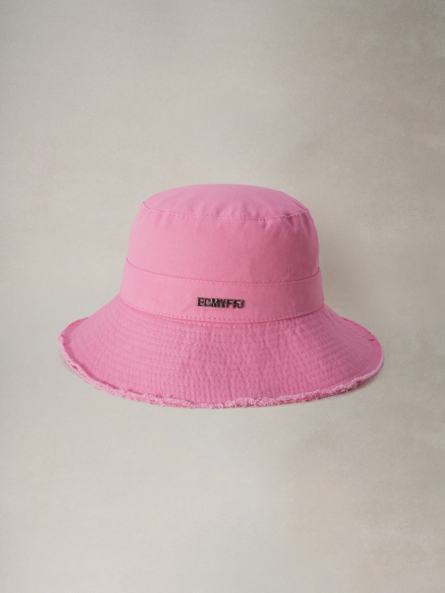 Hatastic 韓式金屬字母飾邊寬帽簷毛邊水桶帽 女款 夏季戶外登山萬聖節適用 - 粉色 - 查看 1