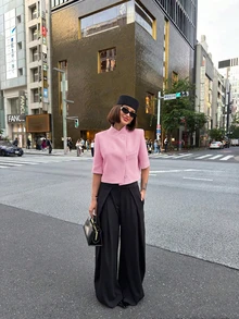 Women's Regular Fit Short Blazer, Short Sleeve Business Suit Jacket, Suitable For Spring/Summer Graduation Season Pink - Pink - View 4