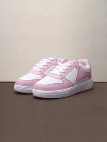 Hatastic Spring Fashion Minimalist Classic Round Toe Casual Sport Sneakers,  Suitable For Students, Skateboarding, Campus And Sports, Back To School - Baby Pink - View 1