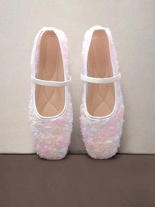 Hatastic Mocasines planos de mujer talla grande para otoño 2025, punta cuadrada, patchwork de encaje con rosa, transpirables, calados, para exterior, casual y fiesta, versátiles, bailarinas tipo Mary Janes, Halloween - Color degradado - Ver 2