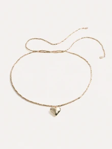 TuEzra 1pc Minimalist Heart Pendant Long Necklace, Sweet Square CCB Seed Bead Choker Necklace, Suitable For Women's Daily Commute, Dating, Shopping, Party - Gold - View 3