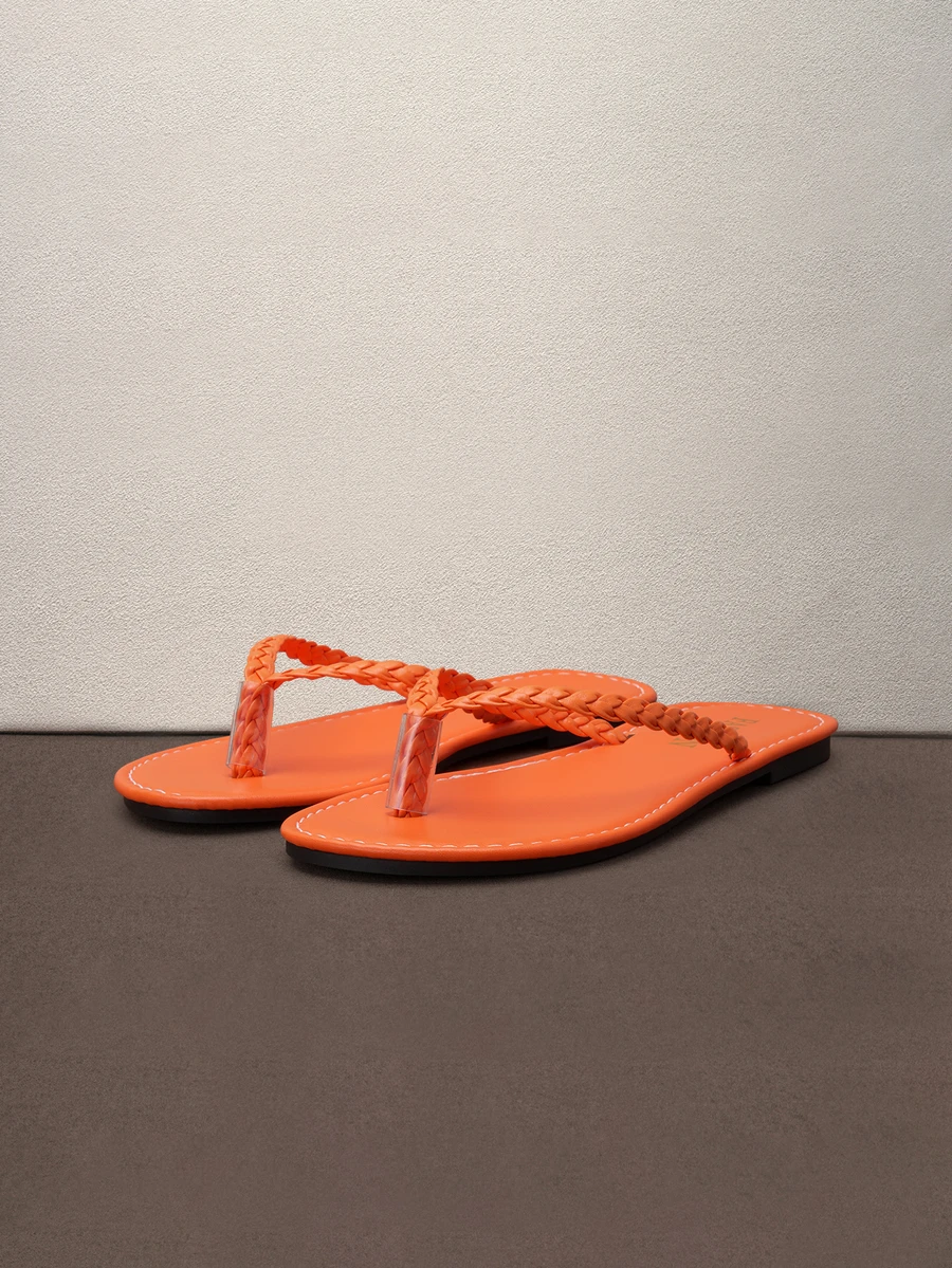 Hatastic Women's Summer Open Toe Flat Sandals, Woven Strap Flip Flops, Lightweight Casual Slippers Back To School - Orange - View 1