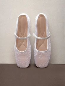 Hatastic 2025 Autumn Plus Size Women's Square Toe Lace-Up Rose Pattern Lace-Up Flat Shoes, Fashion Casual Outdoor Party Breathable Hollow Slip-On Loafers - White - View 2