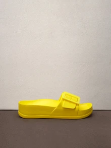 Hatastic European And American Style Buckle EVA Thick Sole Slippers, Double Buckle Lightweight Non-Slip Beach Sandals For Women Halloween - Yellow - View 3