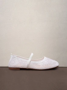 Hatastic 2025 Autumn Plus Size Women's Square Toe Lace-Up Rose Pattern Lace-Up Flat Shoes, Fashion Casual Outdoor Party Breathable Hollow Slip-On Loafers - White - View 3