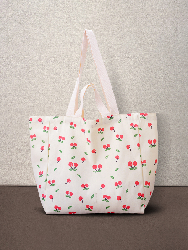 Hatastic Floral Bliss 清新可愛櫻桃印花多功能手提包，適合日常活動和購物，返校季必備