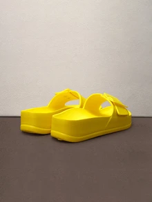Hatastic European And American Style Buckle EVA Thick Sole Slippers, Double Buckle Lightweight Non-Slip Beach Sandals For Women Halloween - Yellow - View 4