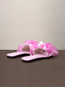Hatastic Women's Pleated Ruffle Open Toe Comfortable Versatile Square Toe Flat Sandals, Pink, Spring/Summer, Suitable For Outdoor, Party,Beach Outfits Back To School - Baby Pink - View 3