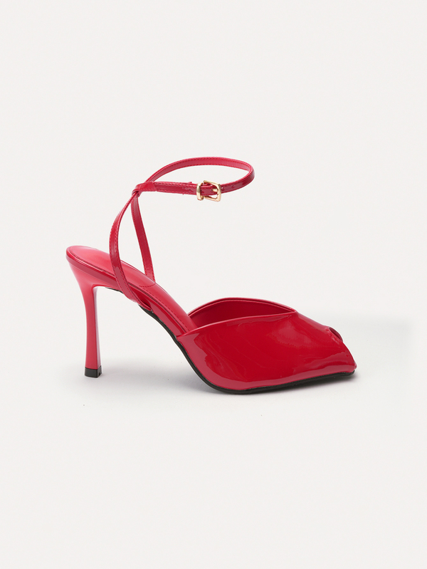 TuEzra Sexy Patent Leather Buckle Square Toe Open Toe Party Banquet Stiletto High Heels,Mothers Day Gift