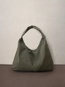 Hatastic Tas bahu nilon ringan berkapasitas besar. Dua saku samping untuk penyimpanan mudah. Gaya minimalis, cocok untuk kembali ke sekolah. - Hijau - View 2