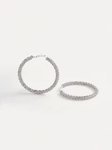 TuEzra Rhinestone Decor Hoop Earrings - Silver - View 5