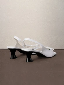 Hatastic Bow Tie Ankle Strap High Heel Sandals For Women, White Open Toe Square Toe Kitten Heels For Summer Back To School - White - View 3