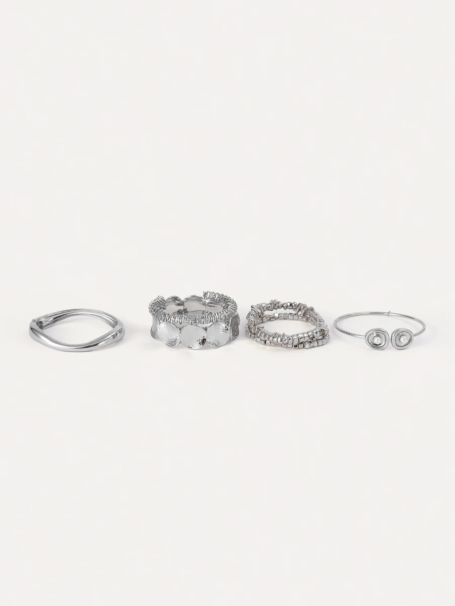 TuEzra Set Gelang Perak Logam Lebar Desain Geometris Mewah Bergaya Vintage Isi 6 Buah, Cocok untuk Pemakaian Sehari-hari dan Hadiah - Perak 5 - View 1