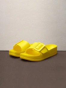 Hatastic European And American Style Buckle EVA Thick Sole Slippers, Double Buckle Lightweight Non-Slip Beach Sandals For Women Halloween - Yellow - View 1