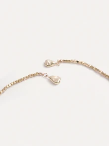 TuEzra 1pc Minimalist Heart Pendant Long Necklace, Sweet Square CCB Seed Bead Choker Necklace, Suitable For Women's Daily Commute, Dating, Shopping, Party - Gold - View 4