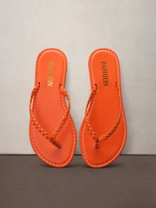 Hatastic Women's Summer Open Toe Flat Sandals, Woven Strap Flip Flops, Lightweight Casual Slippers Back To School - Orange - View 2