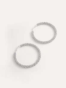 TuEzra Rhinestone Decor Hoop Earrings - Silver - View 4