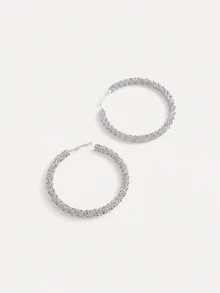 TuEzra Rhinestone Decor Hoop Earrings - Silver - View 3