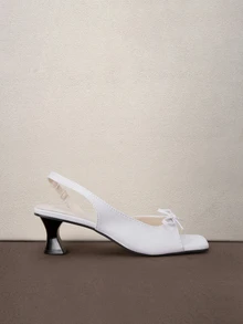 Hatastic Bow Tie Ankle Strap High Heel Sandals For Women, White Open Toe Square Toe Kitten Heels For Summer Back To School - White - View 4