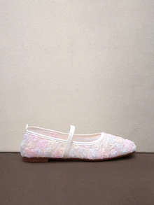 Hatastic Mocasines planos de mujer talla grande para otoño 2025, punta cuadrada, patchwork de encaje con rosa, transpirables, calados, para exterior, casual y fiesta, versátiles, bailarinas tipo Mary Janes, Halloween - Color degradado - Ver 4