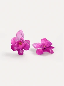 TuEzra 1 Pair Vintage Asymmetrical Floral & Leaf Geometric Textured Gold-Tone Earrings, Unique Gift For Women, Suitable For Nightclub - Pink - View 5