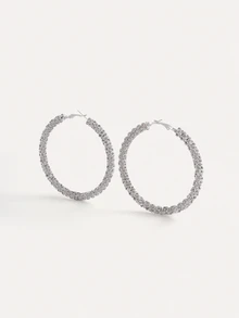 TuEzra Rhinestone Decor Hoop Earrings - Silver - View 2