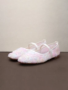 Hatastic Mocasines planos de mujer talla grande para otoño 2025, punta cuadrada, patchwork de encaje con rosa, transpirables, calados, para exterior, casual y fiesta, versátiles, bailarinas tipo Mary Janes, Halloween - Color degradado - Ver 1
