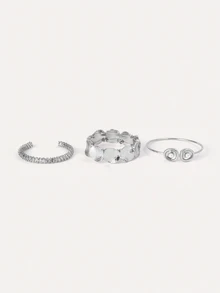 TuEzra Set Gelang Perak Logam Lebar Desain Geometris Mewah Bergaya Vintage Isi 6 Buah, Cocok untuk Pemakaian Sehari-hari dan Hadiah - Perak 5 - View 4