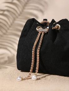 Tropiscape Mini Fashionable Drawstring Design Crossbody Bag - Hitam - View 5