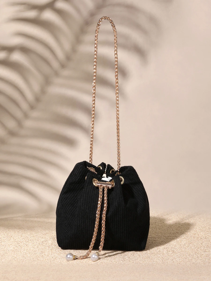 Tropiscape Mini Fashionable Drawstring Design Crossbody Bag - Hitam - View 1