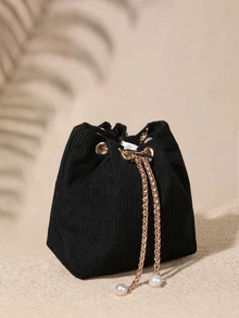 Tropiscape Mini Fashionable Drawstring Design Crossbody Bag - Hitam - View 3