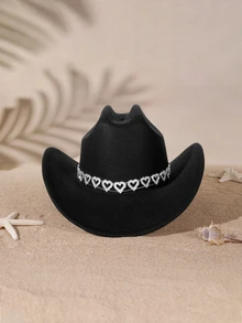 Tropiscape 1pc Elegant And Simple Cowboy Hat With Rhinestone Hollow Heart Belt, Perfect For Graduation, Vacation, And Party Halloween Cowboy Halloween, Trick Or Treat, Spooky, Haunted, Creepy, Scary, Boo - Multicolor - View 1