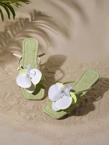 Tropiscape French Flat Floral Slip-On Slippers For Women, New Summer Fashion Casual Sandals, Suitable For Date, Party, Gathering, Vacation, Beach,Flip Flops - Green - View 1