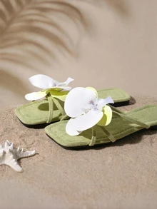 Tropiscape French Flat Floral Slip-On Slippers For Women, New Summer Fashion Casual Sandals, Suitable For Date, Party, Gathering, Vacation, Beach,Flip Flops - Green - View 5
