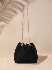 Tropiscape Mini Fashionable Drawstring Design Crossbody Bag - Hitam - View 2