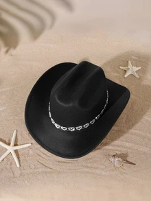 Tropiscape 1pc Elegant And Simple Cowboy Hat With Rhinestone Hollow Heart Belt, Perfect For Graduation, Vacation, And Party Halloween Cowboy Halloween, Trick Or Treat, Spooky, Haunted, Creepy, Scary, Boo - Multicolor - View 4