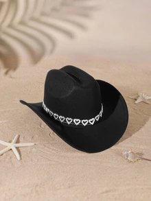 Tropiscape 1pc Elegant And Simple Cowboy Hat With Rhinestone Hollow Heart Belt, Perfect For Graduation, Vacation, And Party Halloween Cowboy Halloween, Trick Or Treat, Spooky, Haunted, Creepy, Scary, Boo - Multicolor - View 3
