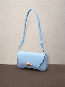 Hatastic Fashionable Solid Color Vintage Simple Armpit Women's Shoulder Bag, Old Money Halloween - Blue - View 2