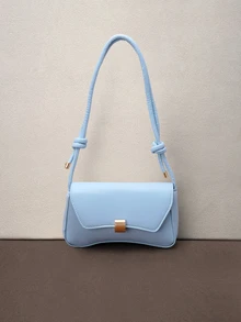 Hatastic Fashionable Solid Color Vintage Simple Armpit Women's Shoulder Bag, Old Money Halloween - Blue - View 1