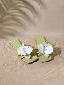 Tropiscape French Flat Floral Slip-On Slippers For Women, New Summer Fashion Casual Sandals, Suitable For Date, Party, Gathering, Vacation, Beach,Flip Flops - Green - View 2