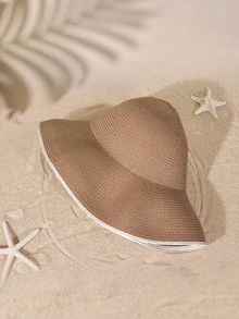 Tropiscape 女士可折叠软边帽，宽边防晒草帽，夏季防紫外线沙滩帽 - 卡其色 - 查看 4