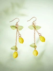 Rylithe 2pcs Resin Lemon Raspberry Earrings Light Weight Fruit Food Earrings Can Love Kawaii Earrings Pastoral Earrings7 - Multicolor - View 2