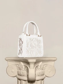 Rylithe Luxury Women's Solid Color 3D Embroidered Floral Handbag, Elegant Party Clutch Bag, Suitable For Vacation, - White - View 2